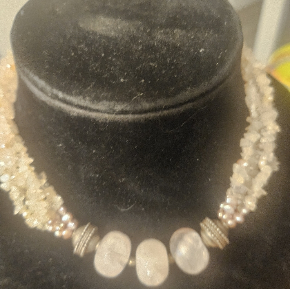 Rose Quartz Multi Strant Statement Necklace - Picture 4 of 7